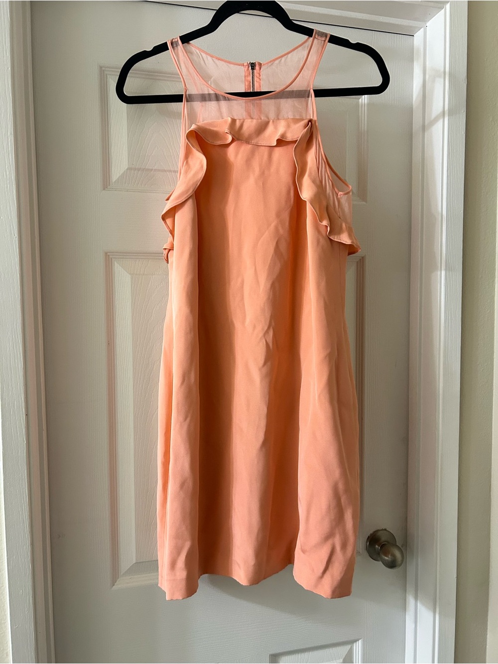 Rebecca Taylor Peach Ruffle-Trim Mini Dress